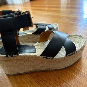 Alohas Kailua Black Platform Wedge Leather Espadrille Sz 38 / 7.5